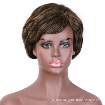 Vigorous Wholesale Cheap Pixie Cut Wigs for Black Women Short Synthetic Hair Heat Resistant Side Part Wig Highlight Natural Wave